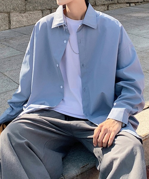 SHEPP(シープ)の「【26年春夏新作】シンプルベーシックルーズシャツ(シャツ/ブラウス・メンズ・グレー/ブルー/ブラック/ホワイト・L/M)」の7枚目の写真