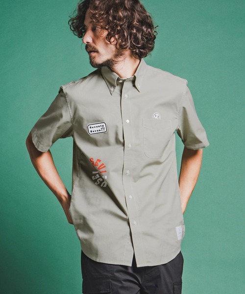 seventy seven(セブンティセブン)の「mhs2490-OX button-down S-S shirt (26S) 半袖シャツ(7726S310)(シャツ/ブラウス・メンズ・グリーン系その他/ホワイト/ブラック・XL/L/M/S)」の5枚目の写真