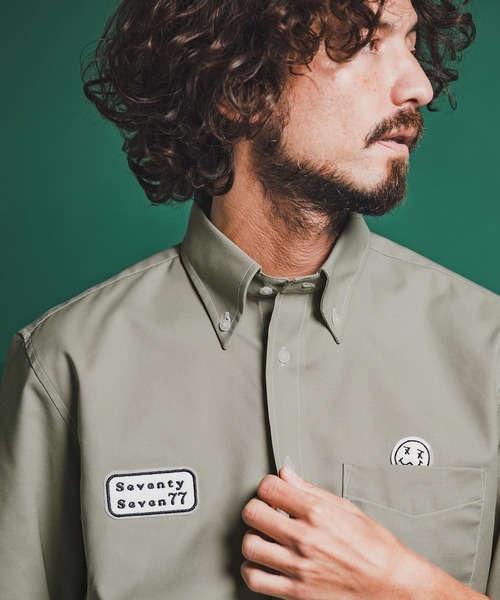 seventy seven(セブンティセブン)の「mhs2490-OX button-down S-S shirt (26S) 半袖シャツ(7726S310)(シャツ/ブラウス・メンズ・グリーン系その他/ホワイト/ブラック・XL/L/M/S)」の7枚目の写真