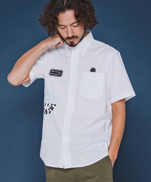 seventy seven(セブンティセブン)の「mhs2490-OX button-down S-S shirt (26S) 半袖シャツ(7726S310)(シャツ/ブラウス・メンズ・グリーン系その他/ホワイト/ブラック・XL/L/M/S)」の11枚目の写真