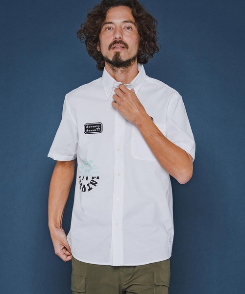 seventy seven(セブンティセブン)の「mhs2490-OX button-down S-S shirt (26S) 半袖シャツ(7726S310)(シャツ/ブラウス・メンズ・グリーン系その他/ホワイト/ブラック・XL/L/M/S)」の12枚目の写真