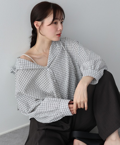 BLUEEAST(ブルーイースト)の「チェックシャツパーカー(シャツ/ブラウス・レディース・ブラック/ホワイト/ベージュ・MEDIUM)」の1枚目の写真