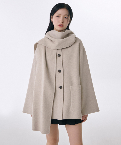 MUSINSA STANDARD WOMAN（ムシンサスタンダードウーマン）の「ウィメンズカシミヤブレンドハンドメイドマフラー ハーフコート [オートミール]（チェスターコート・レディース・その他・MEDIUM/SMALL/X-SMALL/LARGE）」の8枚目の写真