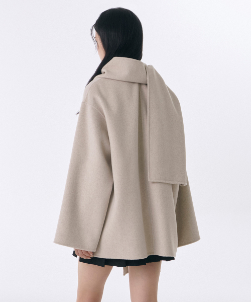 MUSINSA STANDARD WOMAN（ムシンサスタンダードウーマン）の「ウィメンズカシミヤブレンドハンドメイドマフラー ハーフコート [オートミール]（チェスターコート・レディース・その他・MEDIUM/SMALL/X-SMALL/LARGE）」の7枚目の写真