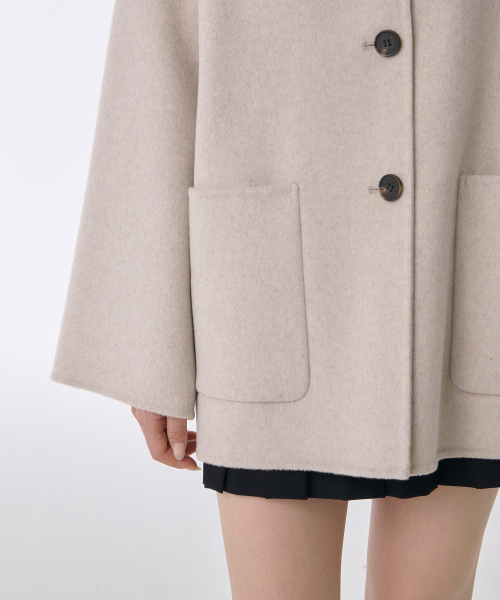 MUSINSA STANDARD WOMAN（ムシンサスタンダードウーマン）の「ウィメンズカシミヤブレンドハンドメイドマフラー ハーフコート [オートミール]（チェスターコート・レディース・その他・MEDIUM/SMALL/X-SMALL/LARGE）」の5枚目の写真
