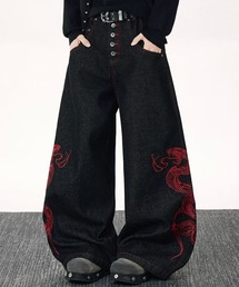 NOWLE（ノウル）の「【NOWLE】スネーク刺繍 ワイド バギー デニムパンツ（デニムパンツ）」