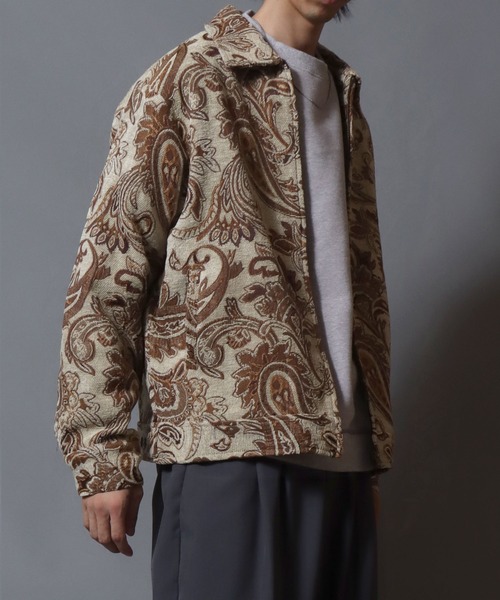 ANPAS(アンパス)の「Gobelin-jacquard jacket / <26AW新柄追加>ゴブラン織りジップジャケット ブルゾン メンズ レディース ユニセックス ペイズリー/フラワー/アニマル/猫 ネコ 総柄(ブルゾン・メンズ・ベージュ系1/ベージュ系2/ブラック系2/ブラック系3/ブラック系1/ベージュ系3/ブルー系1・L/XL/M)」の6枚目の写真
