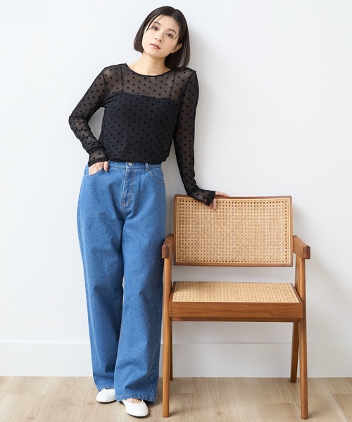 petit main LIEN(プティマインリアン)の「【フォーマル】2wayシアードットトップス(Tシャツ/カットソー・レディース・オフホワイト/ブラック・F)」の5枚目の写真