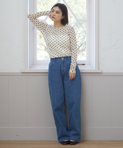 petit main LIEN(プティマインリアン)の「【フォーマル】2wayシアードットトップス(Tシャツ/カットソー・レディース・オフホワイト/ブラック・F)」の7枚目の写真