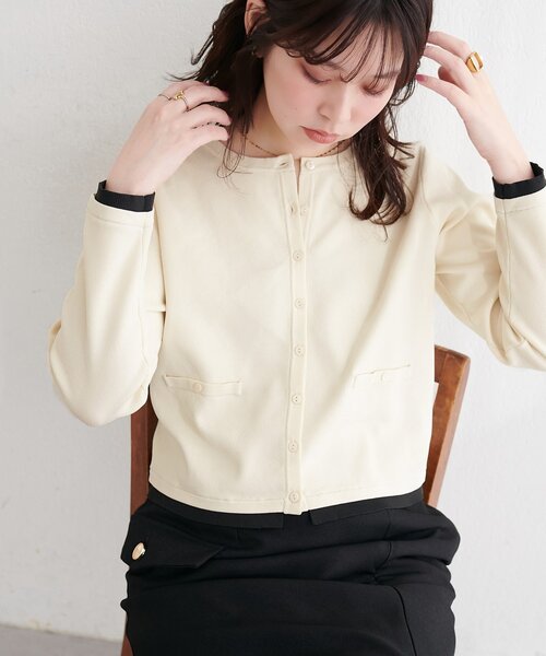 natural couture（ナチュラルクチュール）の「お家で洗える配色ちび釦カーディガン（カーディガン/ボレロ・レディース・サックスブルー/ピンク/オフホワイト/チャコールグレー・FREE）」の2枚目の写真