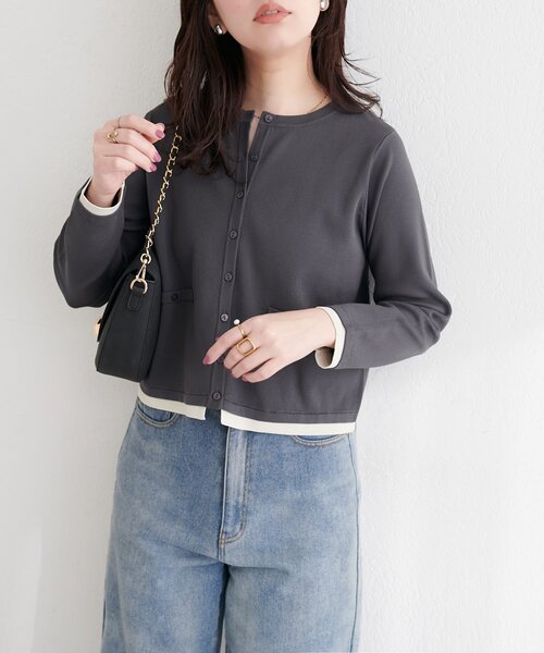 natural couture（ナチュラルクチュール）の「お家で洗える配色ちび釦カーディガン（カーディガン/ボレロ・レディース・サックスブルー/ピンク/オフホワイト/チャコールグレー・FREE）」の17枚目の写真