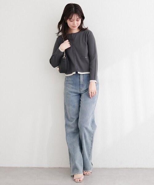 natural couture（ナチュラルクチュール）の「お家で洗える配色ちび釦カーディガン（カーディガン/ボレロ・レディース・サックスブルー/ピンク/オフホワイト/チャコールグレー・FREE）」の6枚目の写真