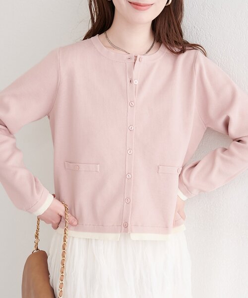 natural couture（ナチュラルクチュール）の「お家で洗える配色ちび釦カーディガン（カーディガン/ボレロ・レディース・サックスブルー/ピンク/オフホワイト/チャコールグレー・FREE）」の14枚目の写真