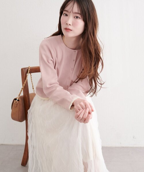 natural couture（ナチュラルクチュール）の「お家で洗える配色ちび釦カーディガン（カーディガン/ボレロ・レディース・サックスブルー/ピンク/オフホワイト/チャコールグレー・FREE）」の17枚目の写真