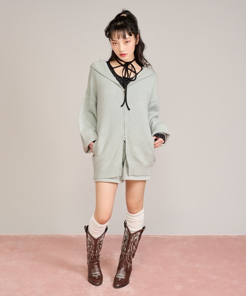 apres jour mignon(アプレジュールミニョン)の「【セットアップ着用可能】キラキラニットショートパンツ(その他パンツ・レディース・グレー/ピンク/アイボリー・LARGE/フリー)」の7枚目の写真