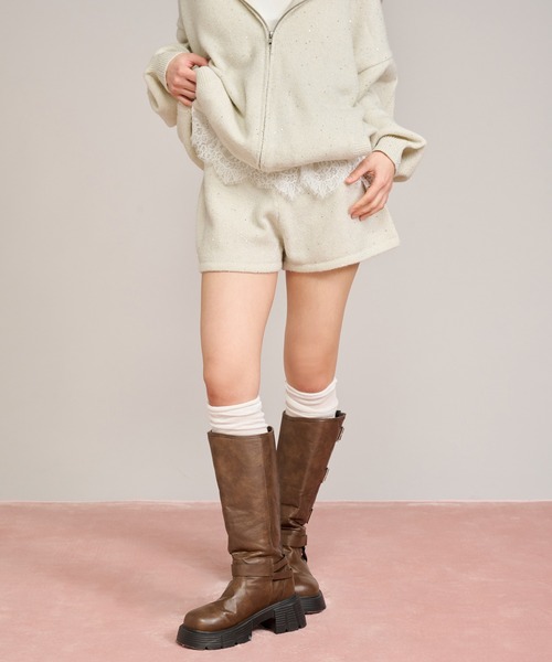 apres jour mignon(アプレジュールミニョン)の「【セットアップ着用可能】キラキラニットショートパンツ(その他パンツ・レディース・グレー/ピンク/アイボリー・LARGE/フリー)」の12枚目の写真