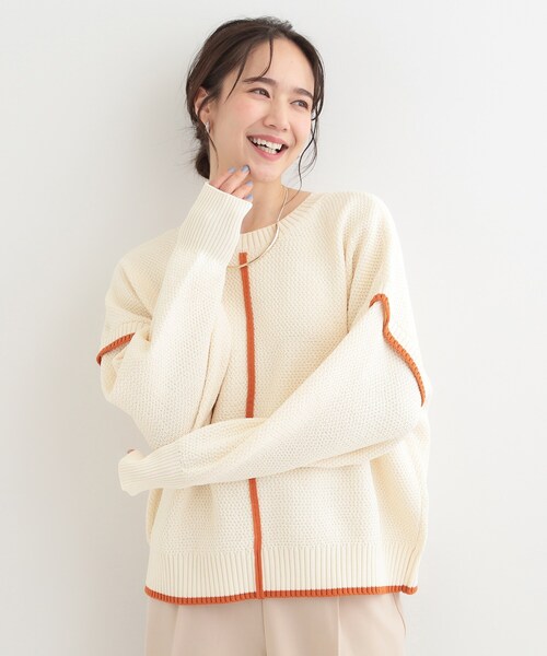 SHOO・LA・RUE（シューラルー）の「【前後2WAY】配色パイピングニット（ニット/セーター・レディース・オフホワイト/ブルー/ライトイエロー系・01/02/03/04）」の14枚目の写真