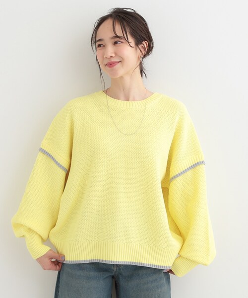 SHOO・LA・RUE（シューラルー）の「【前後2WAY】配色パイピングニット（ニット/セーター・レディース・オフホワイト/ブルー/ライトイエロー系・01/02/03/04）」の18枚目の写真