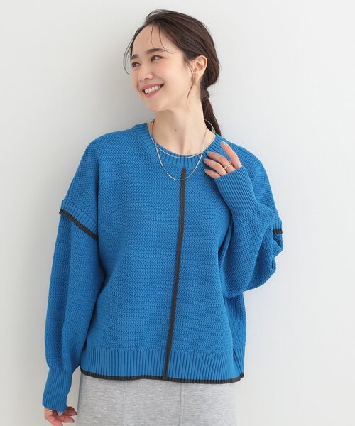 SHOO・LA・RUE（シューラルー）の「【前後2WAY】配色パイピングニット（ニット/セーター・レディース・オフホワイト/ブルー/ライトイエロー系・01/02/03/04）」の5枚目の写真