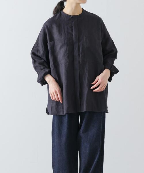 かぐれ（カグレ）の「リネンダブルポケットワイドシャツ（シャツ/ブラウス・レディース・イエロー/ライトグレー/ネイビー・FREE）」の3枚目の写真