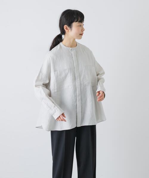 かぐれ（カグレ）の「リネンダブルポケットワイドシャツ（シャツ/ブラウス・レディース・イエロー/ライトグレー/ネイビー・FREE）」の2枚目の写真