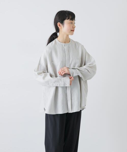 かぐれ（カグレ）の「リネンダブルポケットワイドシャツ（シャツ/ブラウス・レディース・イエロー/ライトグレー/ネイビー・FREE）」の4枚目の写真