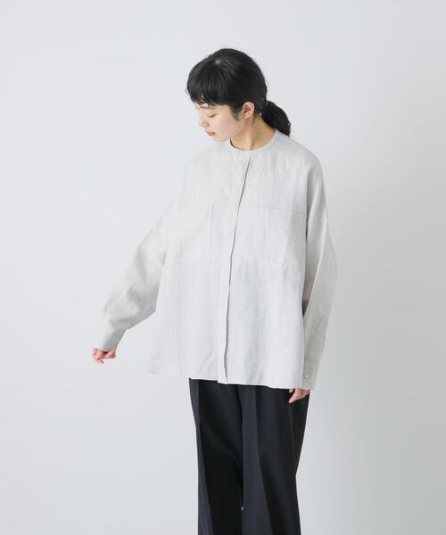 かぐれ（カグレ）の「リネンダブルポケットワイドシャツ（シャツ/ブラウス・レディース・イエロー/ライトグレー/ネイビー・FREE）」の5枚目の写真
