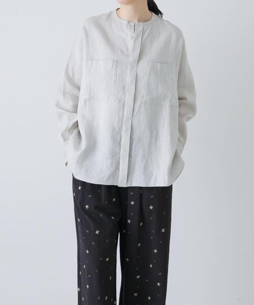 かぐれ（カグレ）の「リネンダブルポケットワイドシャツ（シャツ/ブラウス・レディース・イエロー/ライトグレー/ネイビー・FREE）」の8枚目の写真