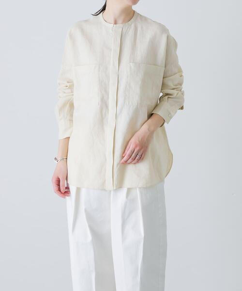かぐれ（カグレ）の「リネンダブルポケットワイドシャツ（シャツ/ブラウス・レディース・イエロー/ライトグレー/ネイビー・FREE）」の13枚目の写真