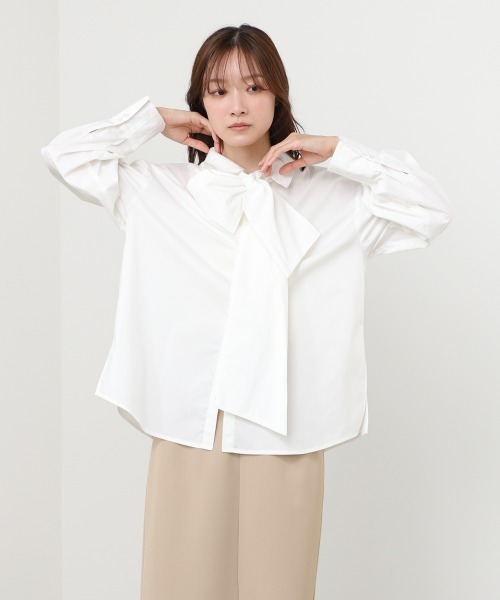 Bab（バブ）の「袖タックボウタイリボン付ブラウス（シャツ/ブラウス・レディース・ピンク/オフホワイト/ブルー・M）」の10枚目の写真