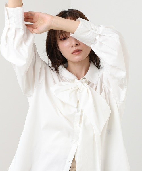 Bab（バブ）の「袖タックボウタイリボン付ブラウス（シャツ/ブラウス・レディース・ピンク/オフホワイト/ブルー・M）」の12枚目の写真