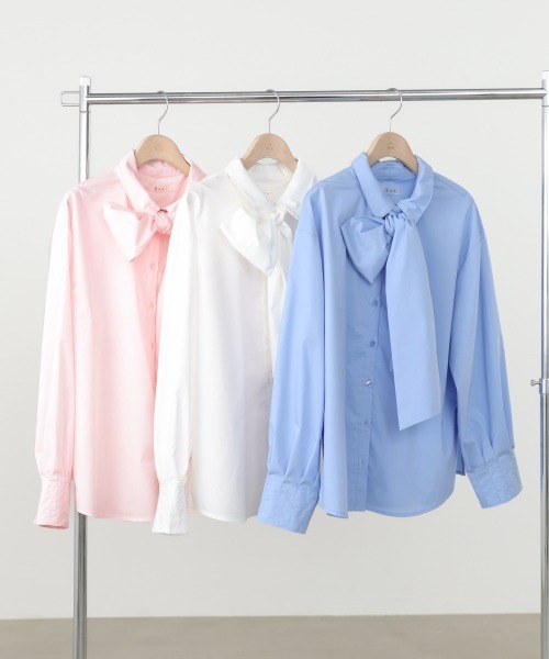 Bab（バブ）の「袖タックボウタイリボン付ブラウス（シャツ/ブラウス・レディース・ピンク/オフホワイト/ブルー・M）」の4枚目の写真