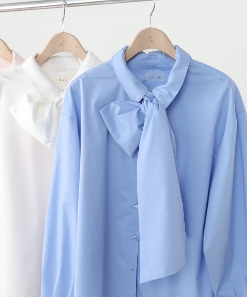 Bab（バブ）の「袖タックボウタイリボン付ブラウス（シャツ/ブラウス・レディース・ピンク/オフホワイト/ブルー・M）」の5枚目の写真