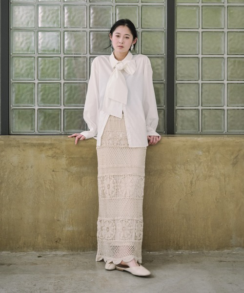 Bab（バブ）の「袖タックボウタイリボン付ブラウス（シャツ/ブラウス・レディース・ピンク/オフホワイト/ブルー・M）」の7枚目の写真