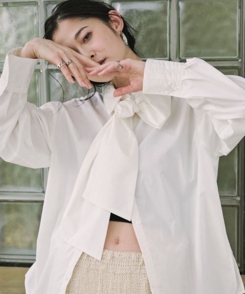 Bab（バブ）の「袖タックボウタイリボン付ブラウス（シャツ/ブラウス・レディース・ピンク/オフホワイト/ブルー・M）」の8枚目の写真