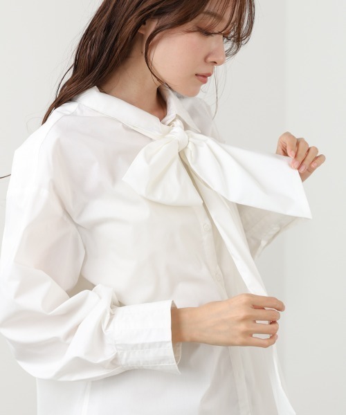 Bab（バブ）の「袖タックボウタイリボン付ブラウス（シャツ/ブラウス・レディース・ピンク/オフホワイト/ブルー・M）」の9枚目の写真