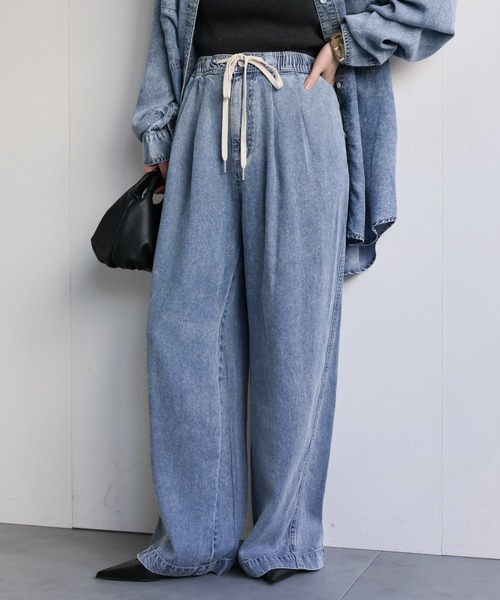 ap retro（アプレトロ）の「とろみデニム イージーワイドパンツ / 体型カバー・大人リラックス（デニムパンツ・レディース・ブルー系その他/ブラック系その他・FREE）」の18枚目の写真