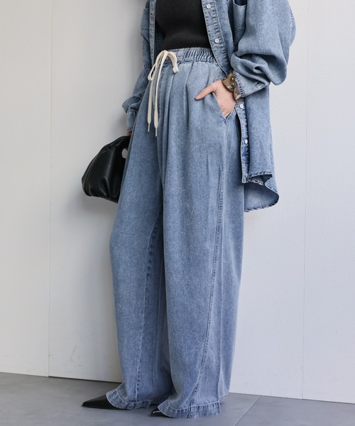 ap retro（アプレトロ）の「とろみデニム イージーワイドパンツ / 体型カバー・大人リラックス（デニムパンツ・レディース・ブルー系その他/ブラック系その他・FREE）」の21枚目の写真