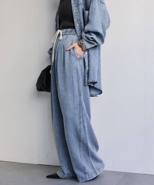 ap retro（アプレトロ）の「とろみデニム イージーワイドパンツ / 体型カバー・大人リラックス（デニムパンツ・レディース・ブルー系その他/ブラック系その他・FREE）」の22枚目の写真