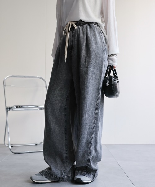 ap retro（アプレトロ）の「とろみデニム イージーワイドパンツ / 体型カバー・大人リラックス（デニムパンツ・レディース・ブルー系その他/ブラック系その他・FREE）」の10枚目の写真