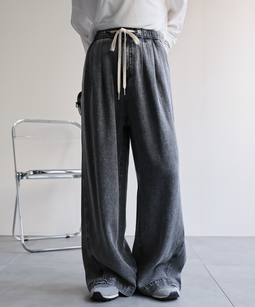 ap retro（アプレトロ）の「とろみデニム イージーワイドパンツ / 体型カバー・大人リラックス（デニムパンツ・レディース・ブルー系その他/ブラック系その他・FREE）」の5枚目の写真