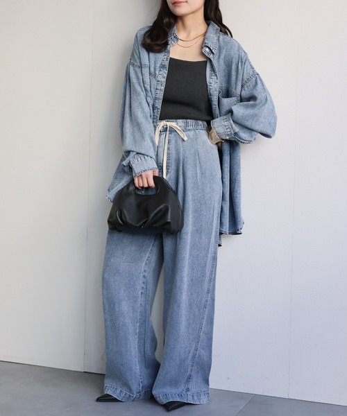 ap retro（アプレトロ）の「とろみデニム イージーワイドパンツ / 体型カバー・大人リラックス（デニムパンツ・レディース・ブルー系その他/ブラック系その他・FREE）」の14枚目の写真