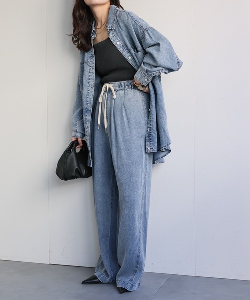 ap retro（アプレトロ）の「とろみデニム イージーワイドパンツ / 体型カバー・大人リラックス（デニムパンツ・レディース・ブルー系その他/ブラック系その他・FREE）」の15枚目の写真
