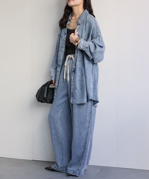 ap retro（アプレトロ）の「とろみデニム イージーワイドパンツ / 体型カバー・大人リラックス（デニムパンツ・レディース・ブルー系その他/ブラック系その他・FREE）」の16枚目の写真