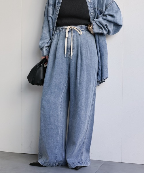 ap retro（アプレトロ）の「とろみデニム イージーワイドパンツ / 体型カバー・大人リラックス（デニムパンツ・レディース・ブルー系その他/ブラック系その他・FREE）」の19枚目の写真