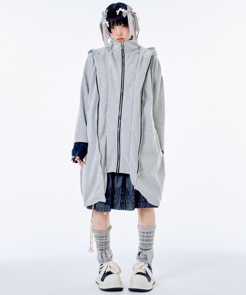 Never mind the XU / Chikashitsu+（ネバーマインド ザ エックスユー / チカシツプラス）の「【Nerd out XU】midium frill banding skirt / 【ナードアウトエックスユー】ミディアムフリルバンディングスカート <着用動画あり>（スカート・レディース・グレー/ブラック/ホワイト・S）」の5枚目の写真