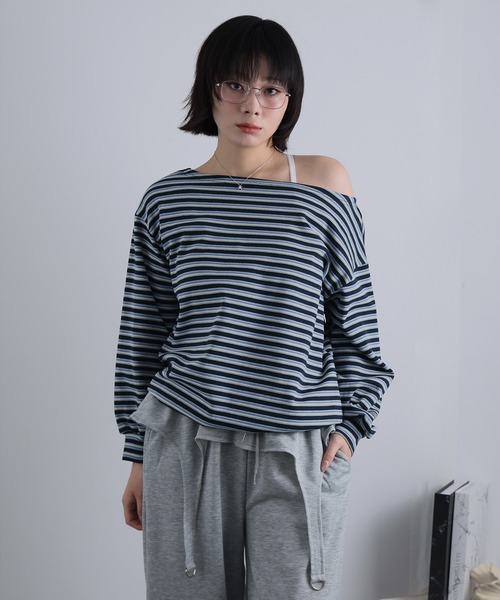 Ulysses(ユリシス)の「ボーダーオフショルカットソー(Tシャツ/カットソー・レディース・グレー/ネイビー・F)」の14枚目の写真