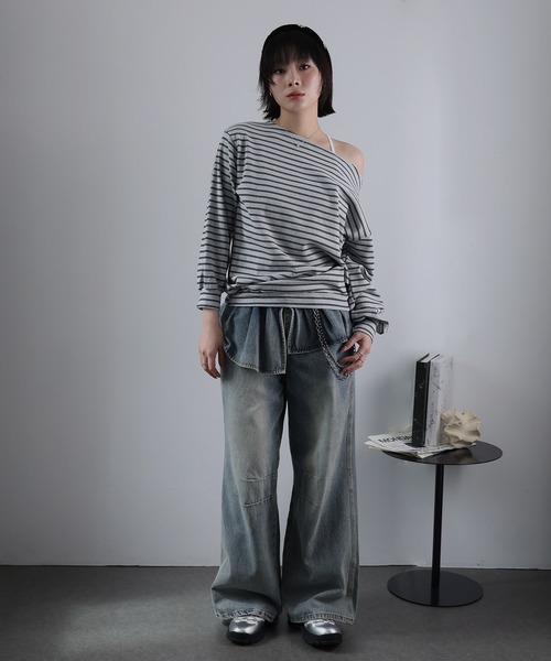 Ulysses(ユリシス)の「ボーダーオフショルカットソー(Tシャツ/カットソー・レディース・グレー/ネイビー・F)」の21枚目の写真