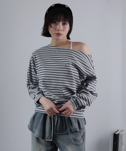 Ulysses(ユリシス)の「ボーダーオフショルカットソー(Tシャツ/カットソー・レディース・グレー/ネイビー・F)」の22枚目の写真