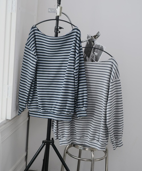 Ulysses(ユリシス)の「ボーダーオフショルカットソー(Tシャツ/カットソー・レディース・グレー/ネイビー・F)」の5枚目の写真